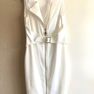 Calvin Klein cream color dress with gold zipper & belted details! Like New!